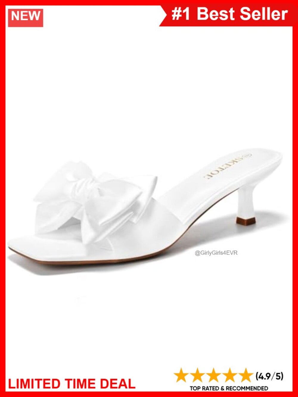 Kitten Heel Sandals with Bow Square Open Toe Faux Leather